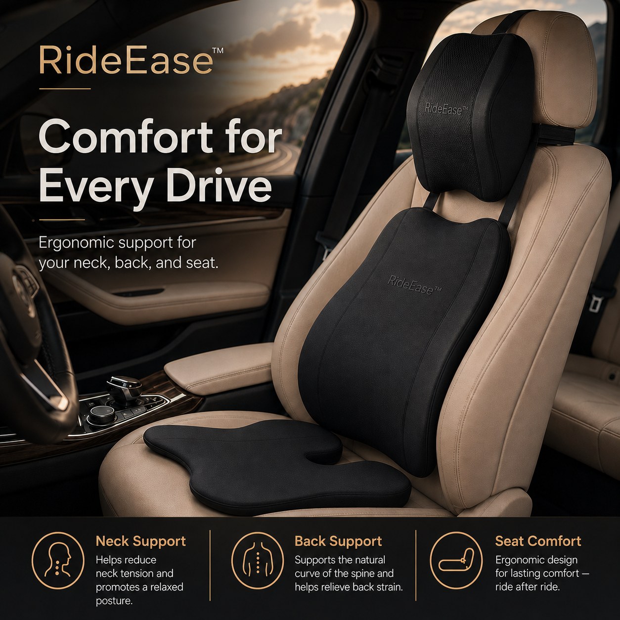 RideEase™ Ergonomic Car Seat Comfort Set